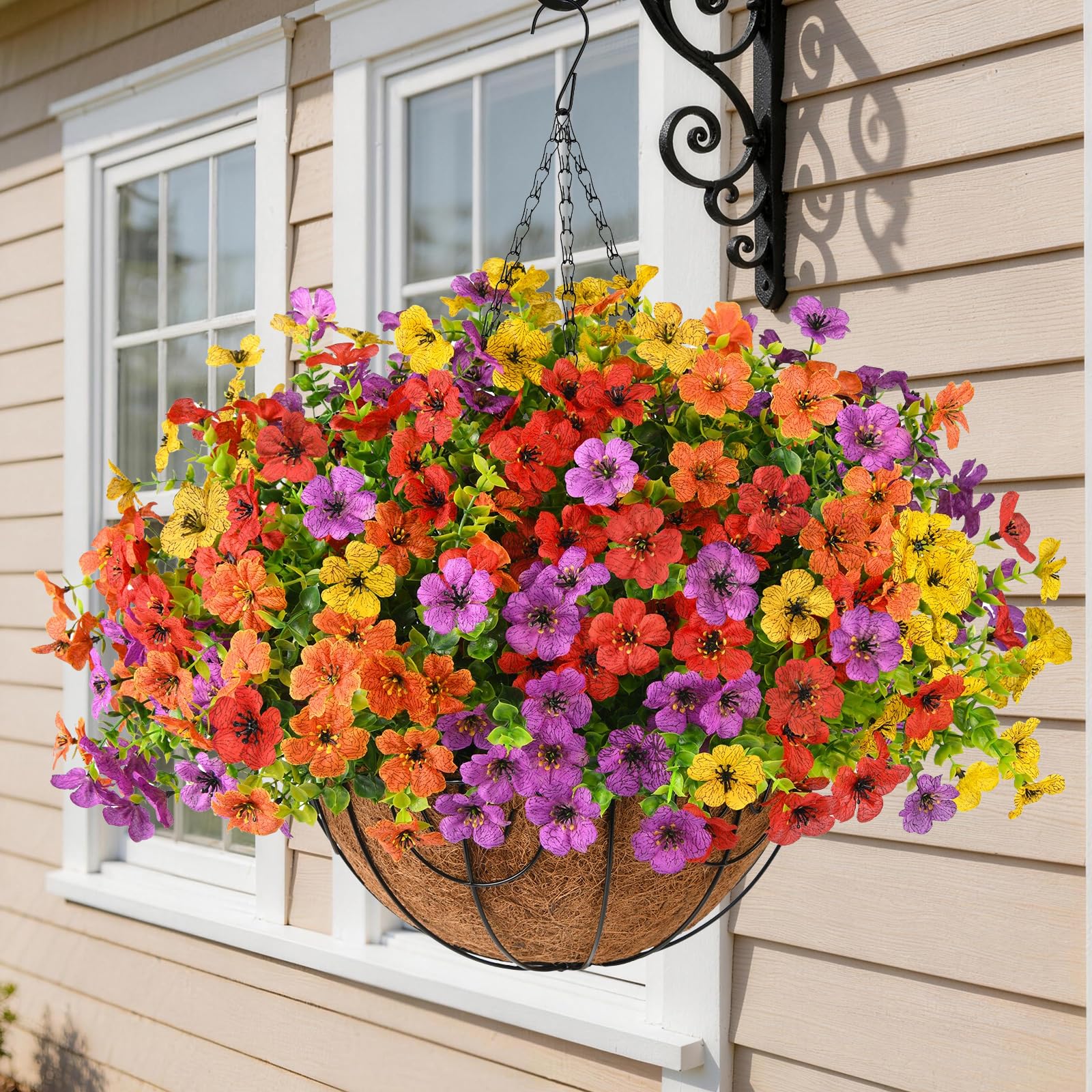 Homsunny artificial hanging flowers basket for durable outdoor color year-round.