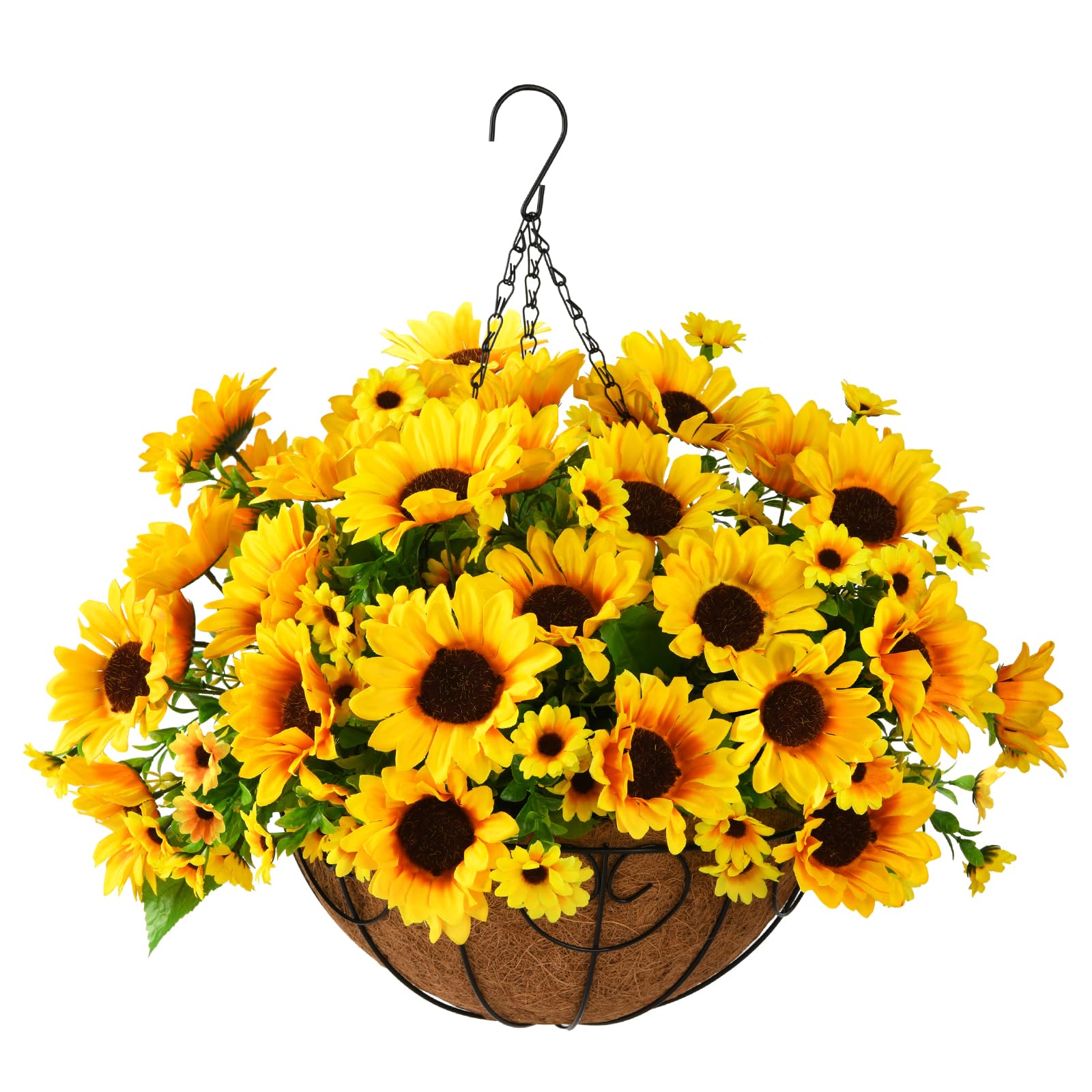 Homsunny artificial sunflowers in hanging basket for outdoor decor