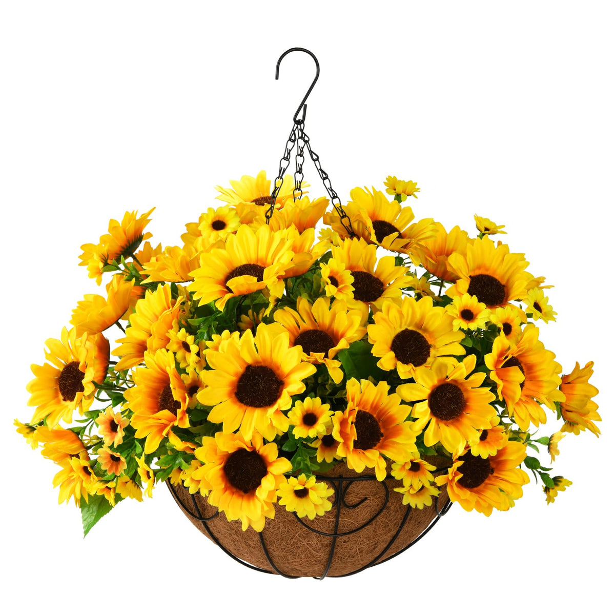 Homsunny artificial sunflowers in hanging basket for outdoor decor