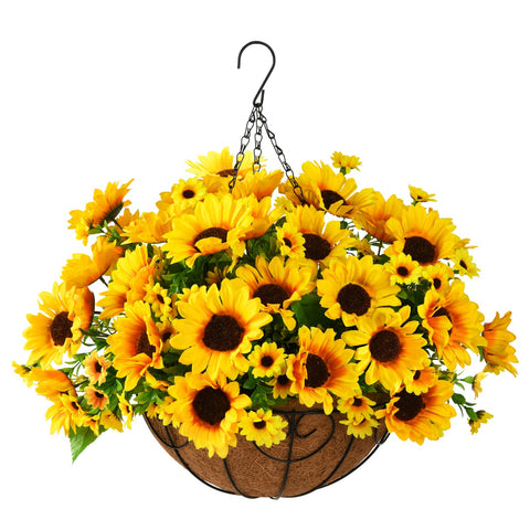 Homsunny artificial sunflowers in hanging basket for outdoor decor