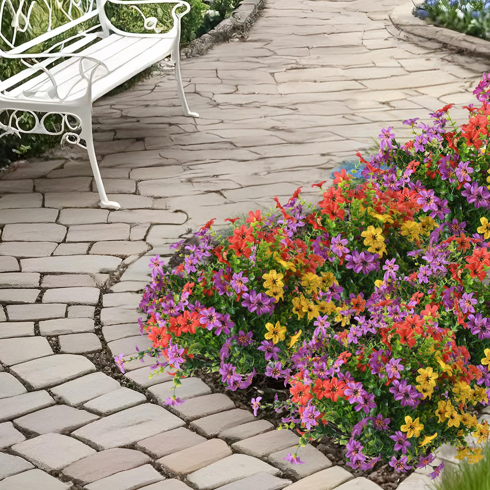 Homsunny durable artificial flowers withstand rain and sun for year-round display.