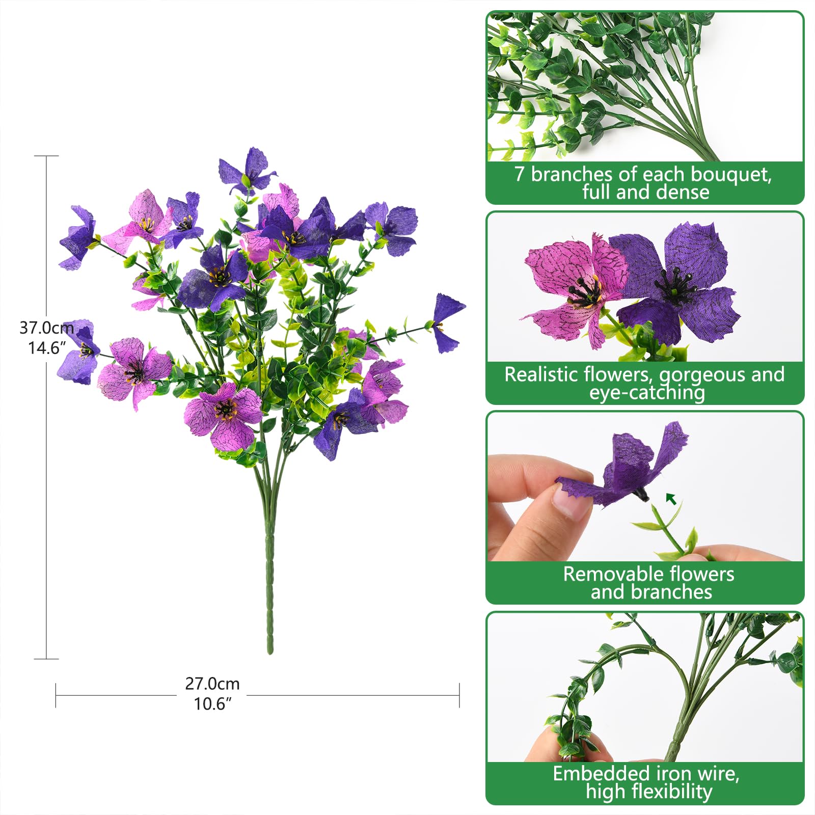 Homsunny faux flowers with detachable branches for easy planter styling