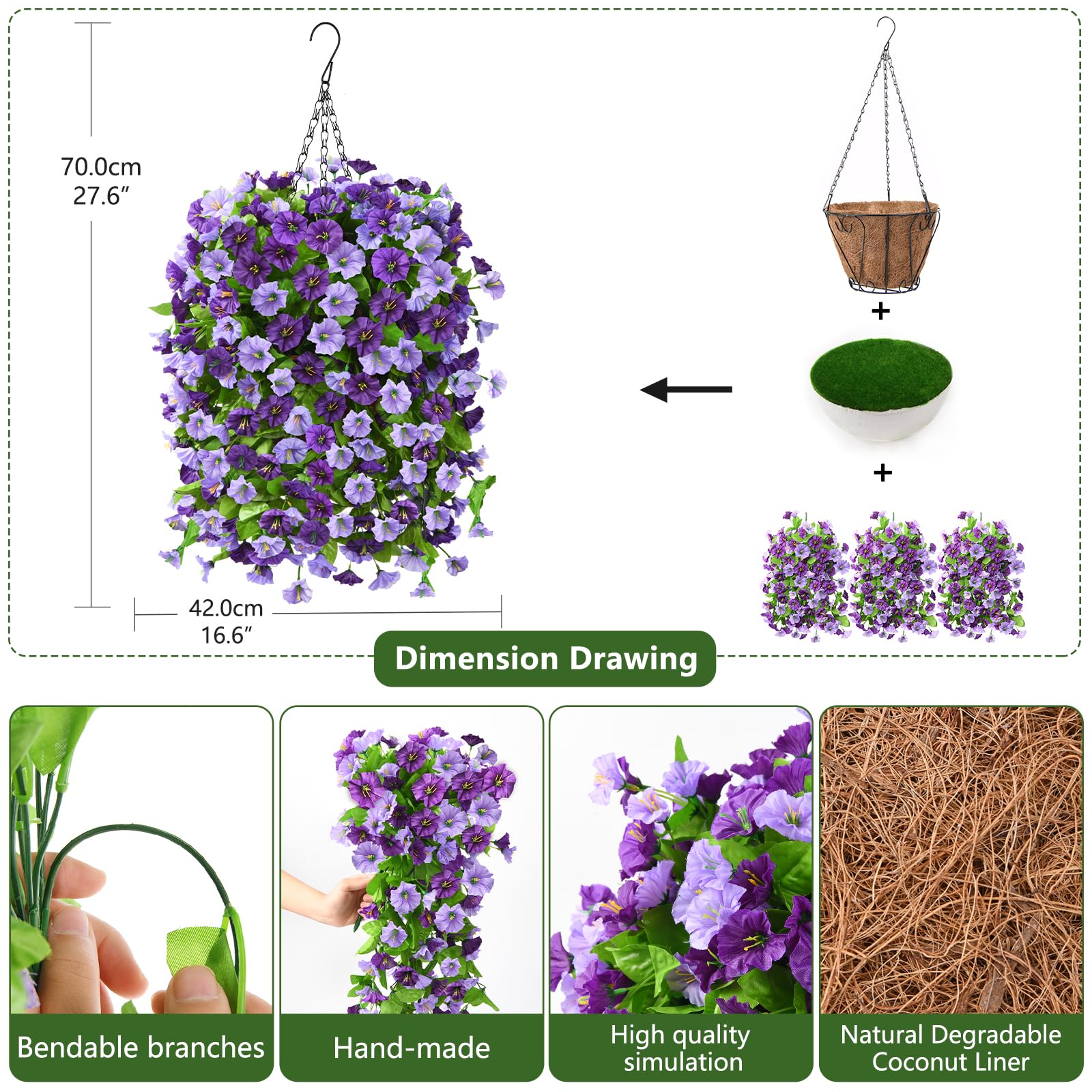 Homsunny hanging basket measures 16 by 16 by 27 inches