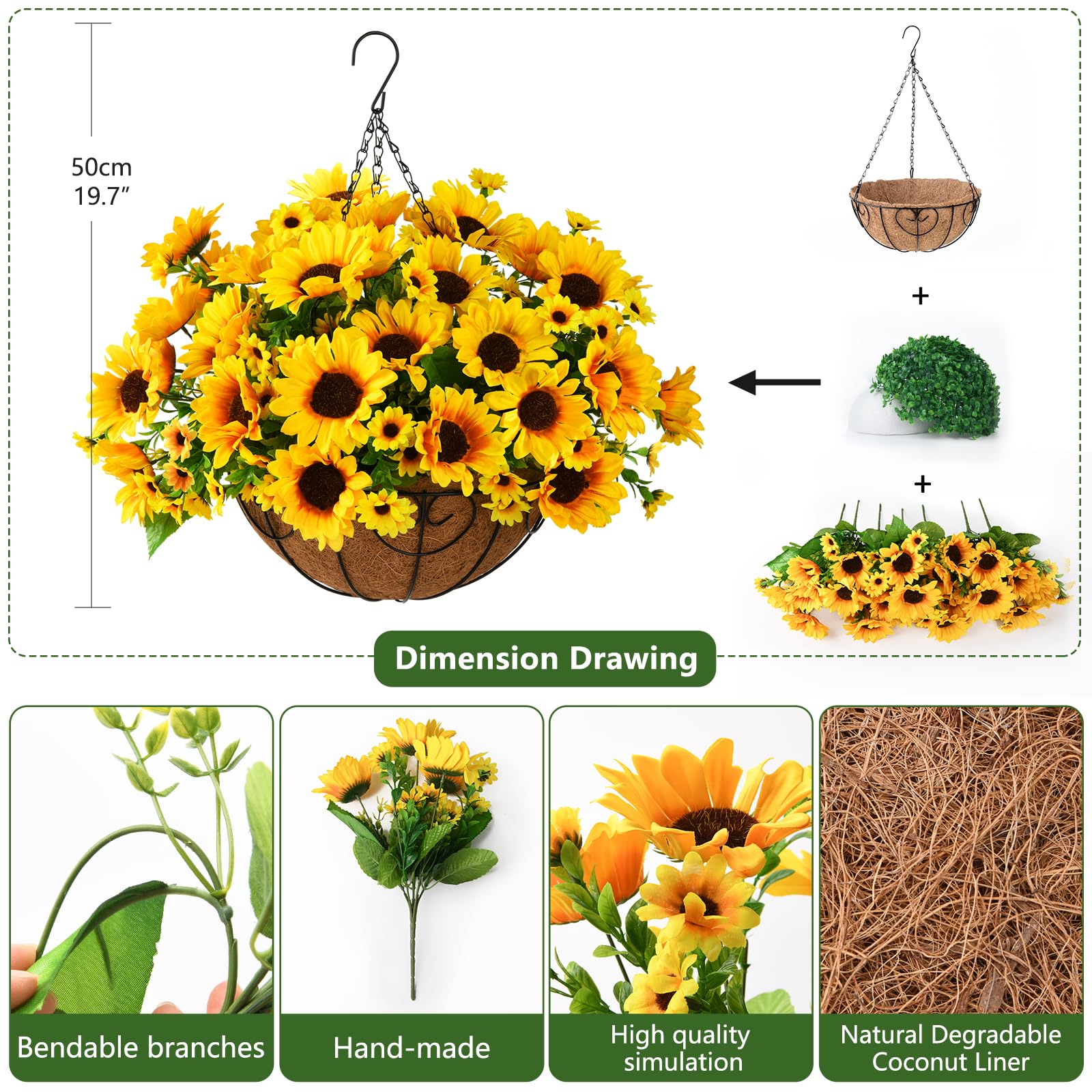 Homsunny hanging basket with 13-inch chain for adjustable height