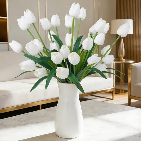 Homsunny large white tulips, 18.9-inch bouquet, ideal for elegant centerpieces.