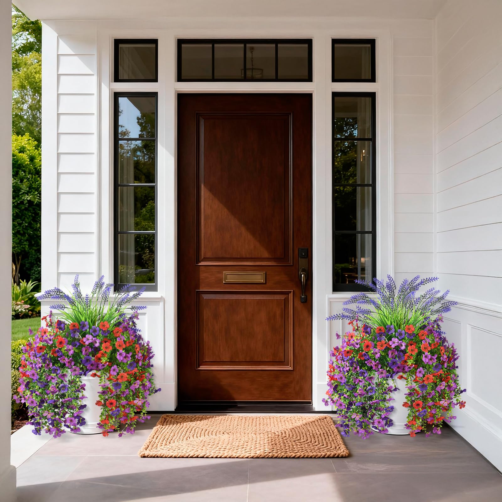 Homsunny outdoor porch decor featuring daisies and lavender for versatile styling