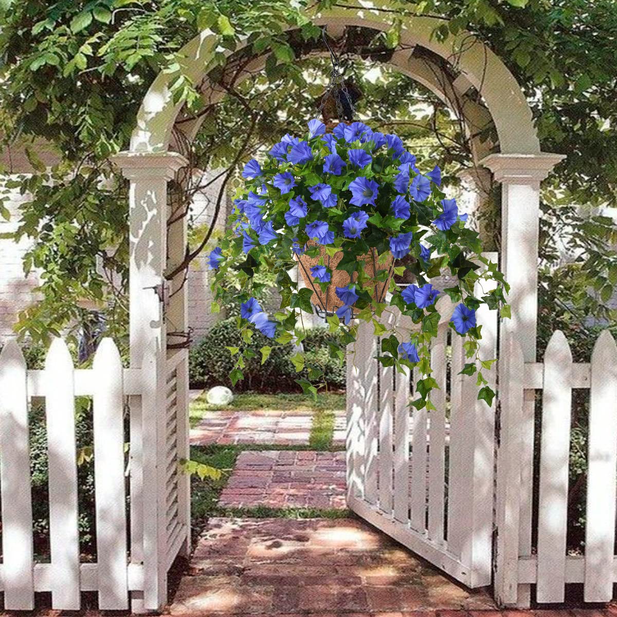 Homsunny silk petunia hanging plant blue, durable outdoor decor.