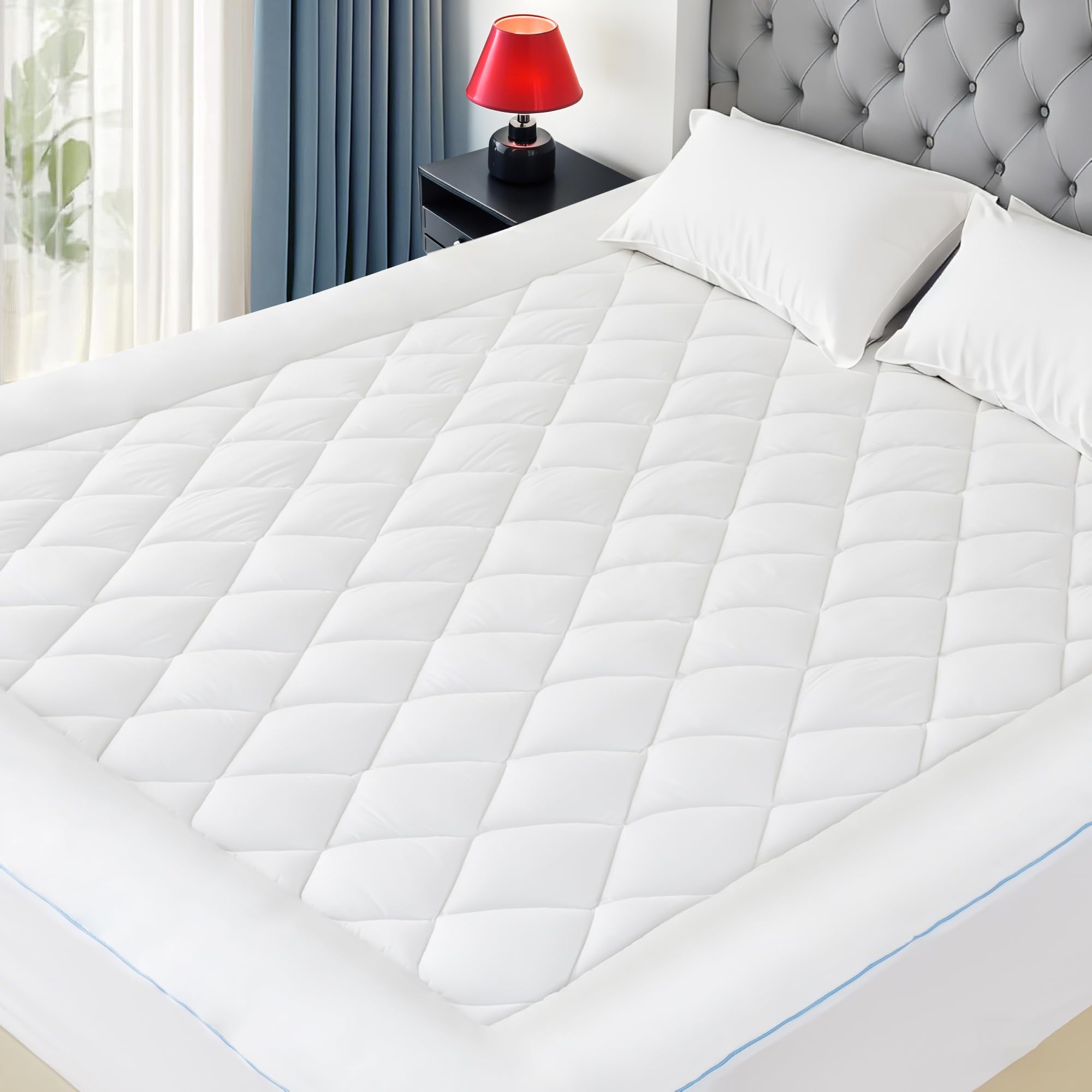 HOMTEC California King mattress pad topper provides breathable comfort and gentle cushioning.