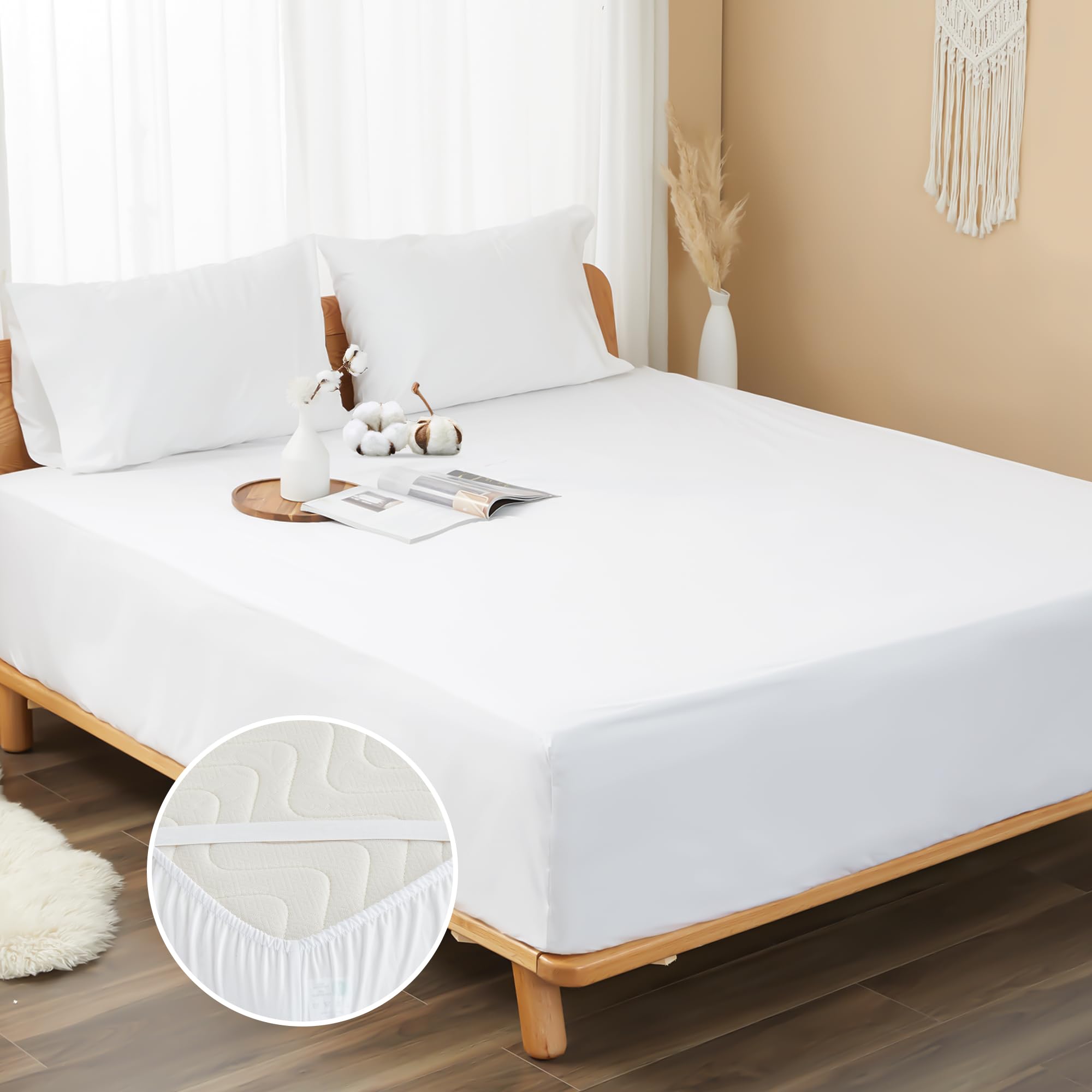 HOMTEC king white fitted sheet with crisp percale for breathable sleep