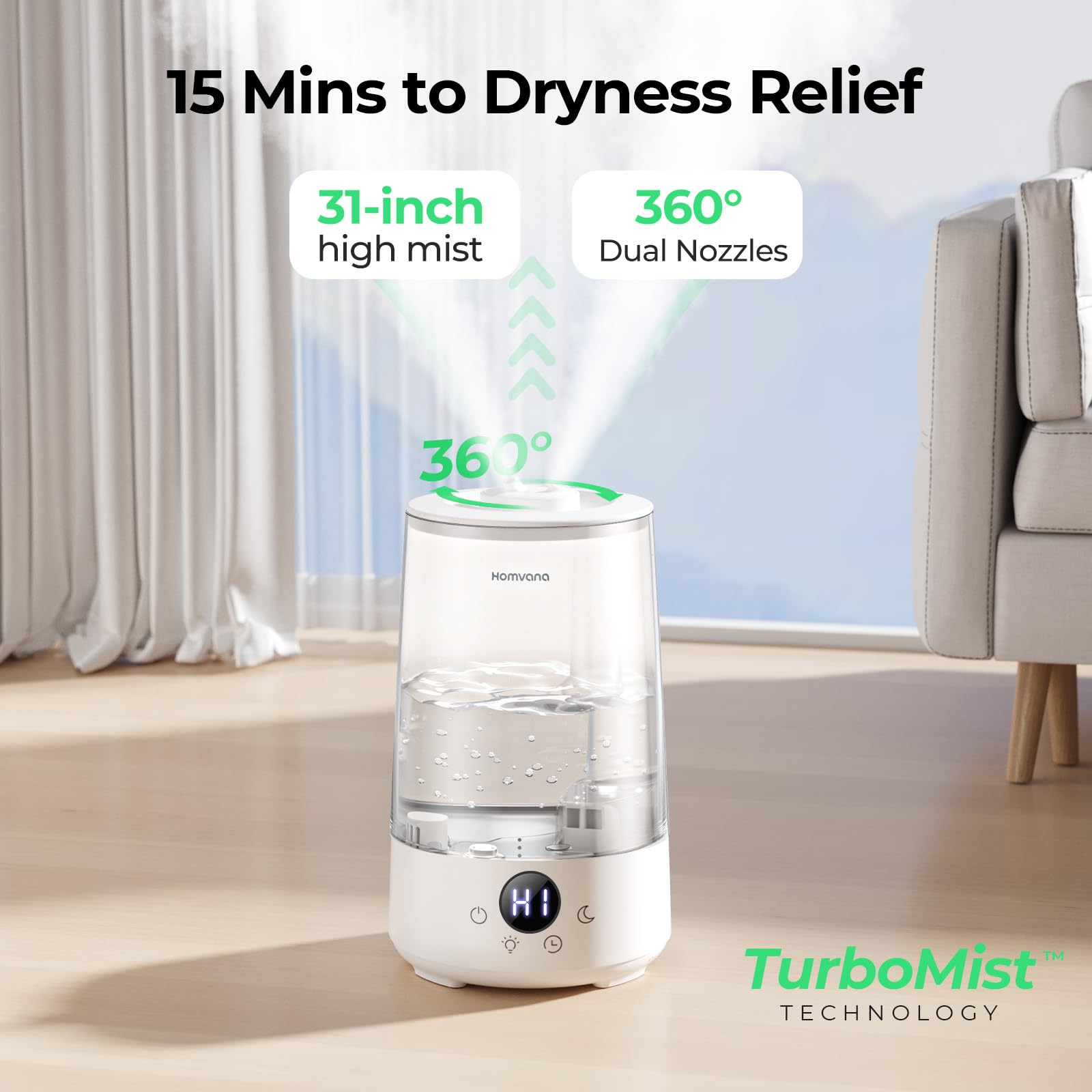 Homvana H101 built-in aromatherapy pad for subtle fragrance diffusion.
