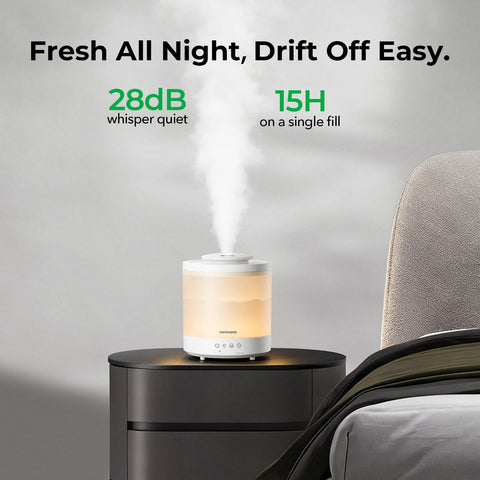 Homvana sleep mode operates quietly at about 28dB for peaceful nights.