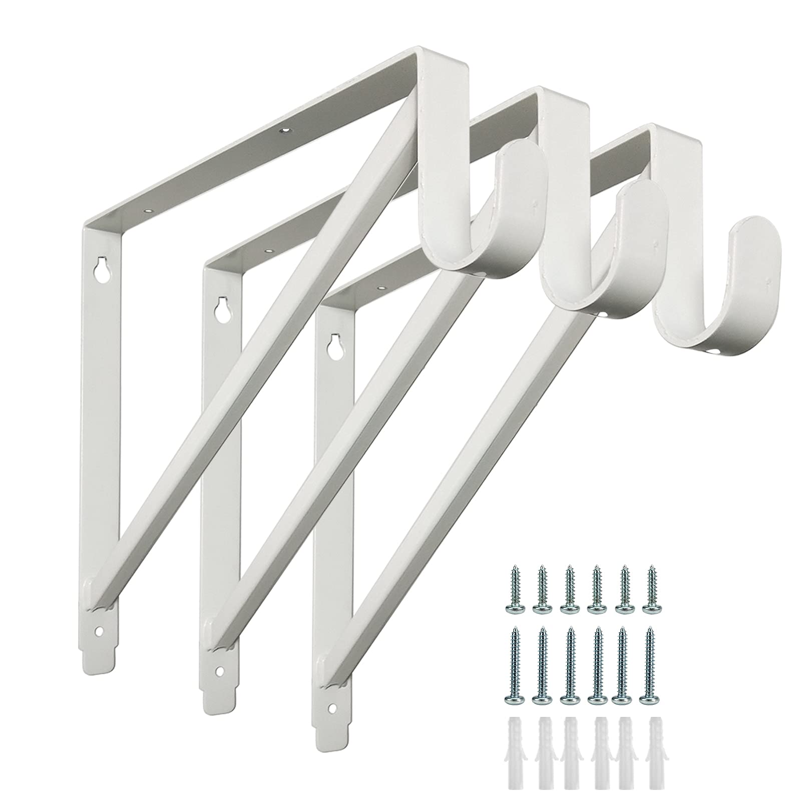 Homydom heavy-duty closet bracket with rod in white finish, supports up to 1.3 inch diameter.