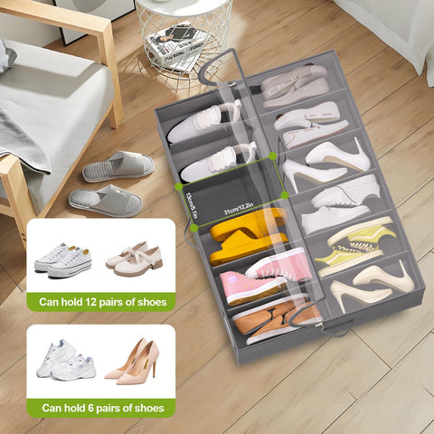 Homyfort 24-pair capacity under-bed storage for multiple shoe types