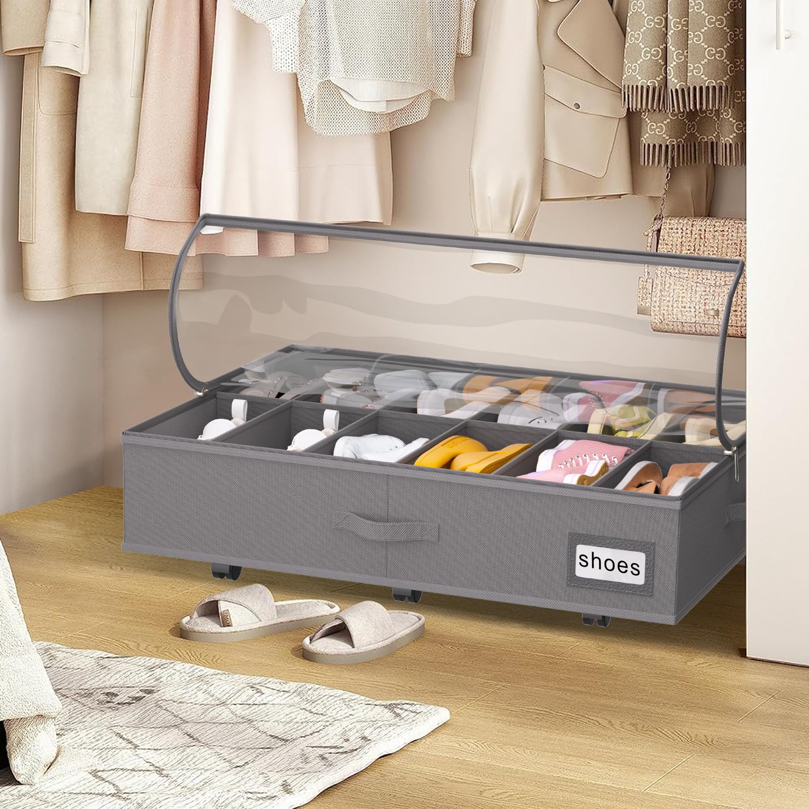 Homyfort grey set of 2 under-bed shoe storage units