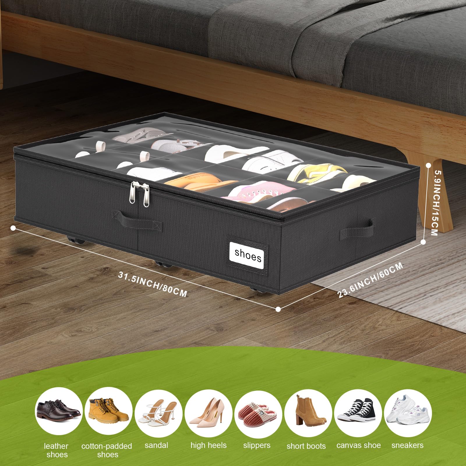 Homyfort rolling shoe organizer with bottom support for stability