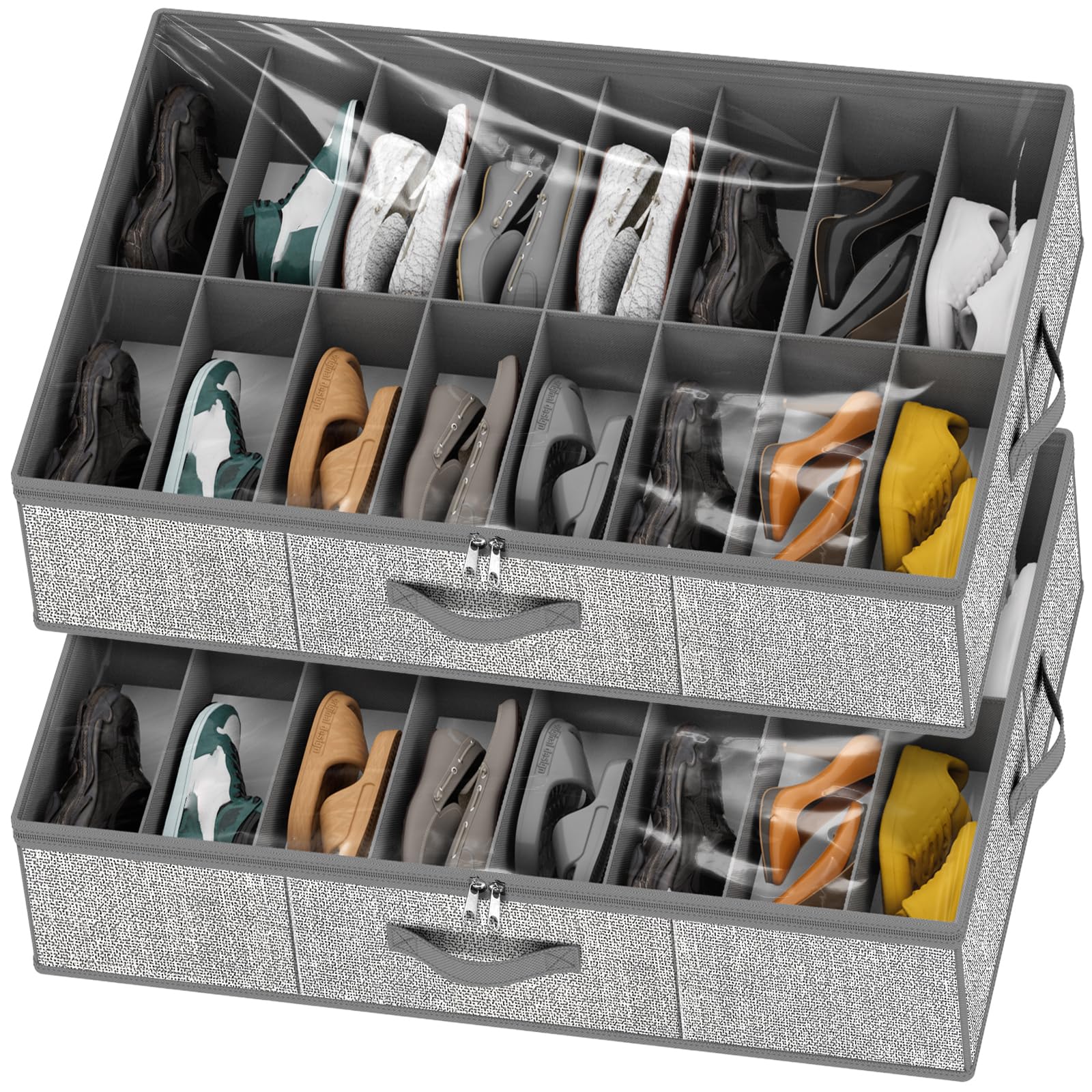 Homyfort under-bed shoe organizer displaying 32-pair capacity for organized footwear storage