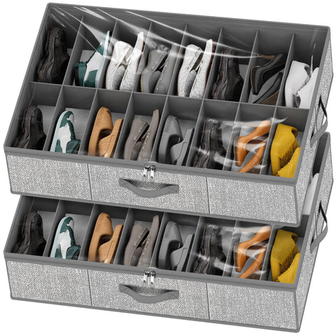 Homyfort under-bed shoe organizer displaying 32-pair capacity for organized footwear storage