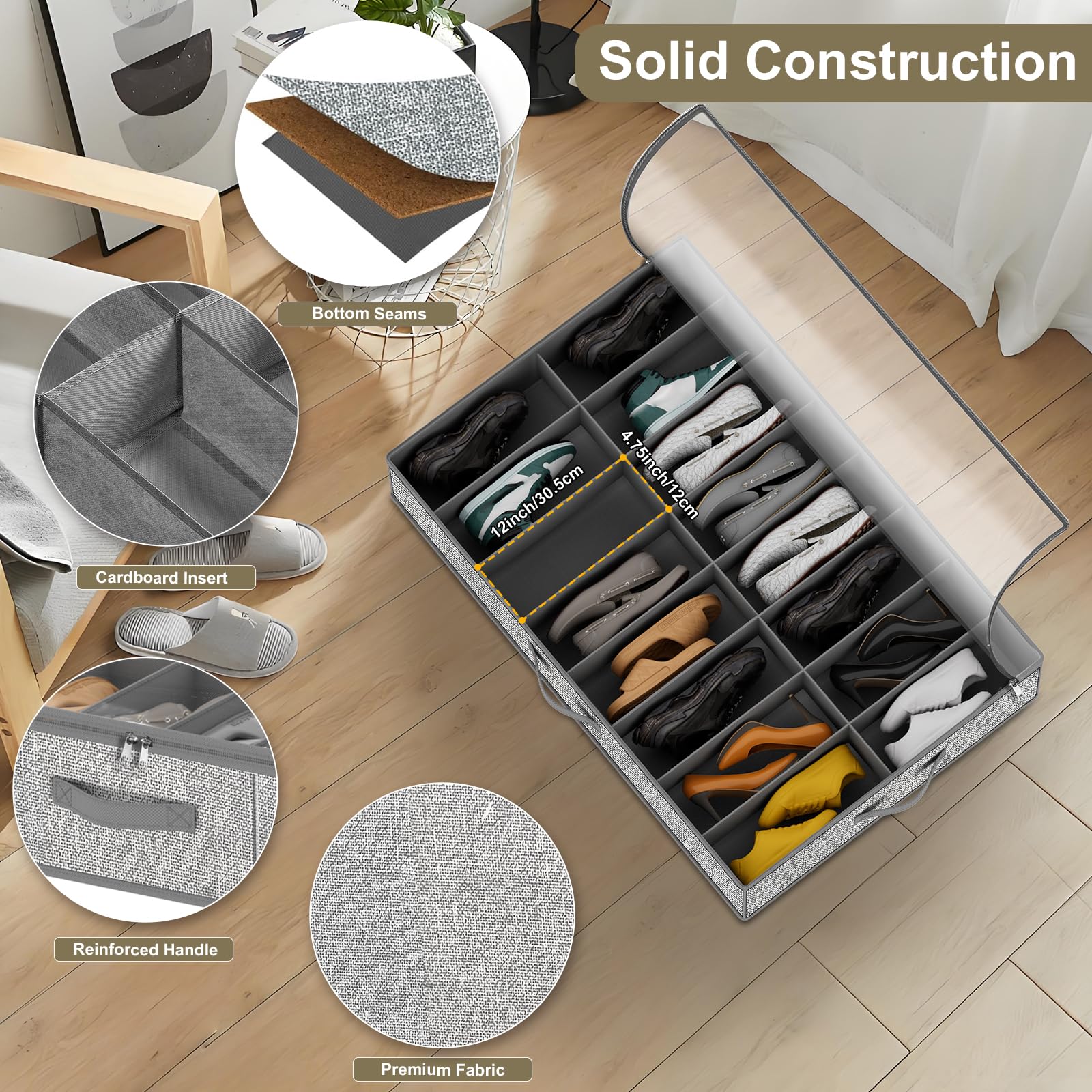 Homyfort organizer features reinforced handles for easy sliding out from under the bed