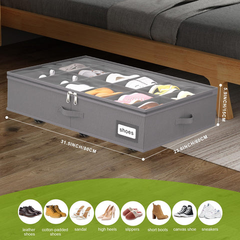 Homyfort under-bed shoe storage with clear lid for quick viewing