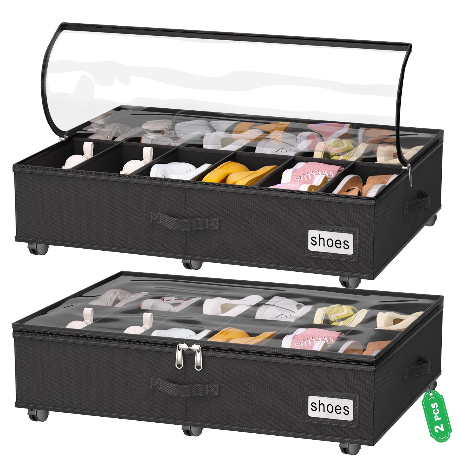 Homyfort under-bed shoe storage with wheels enables easy rolling and access