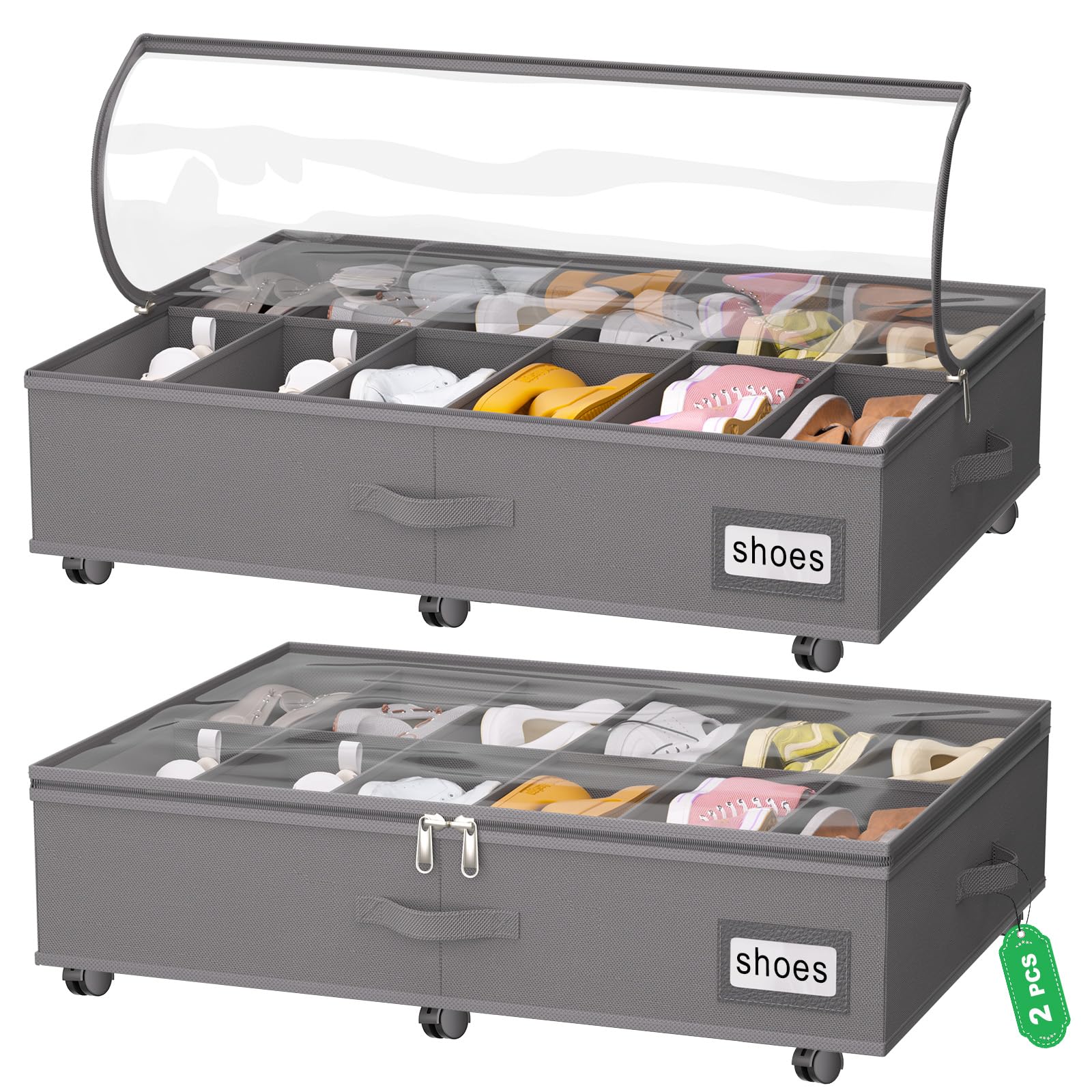 Homyfort under-bed shoe storage with wheels for smooth mobility