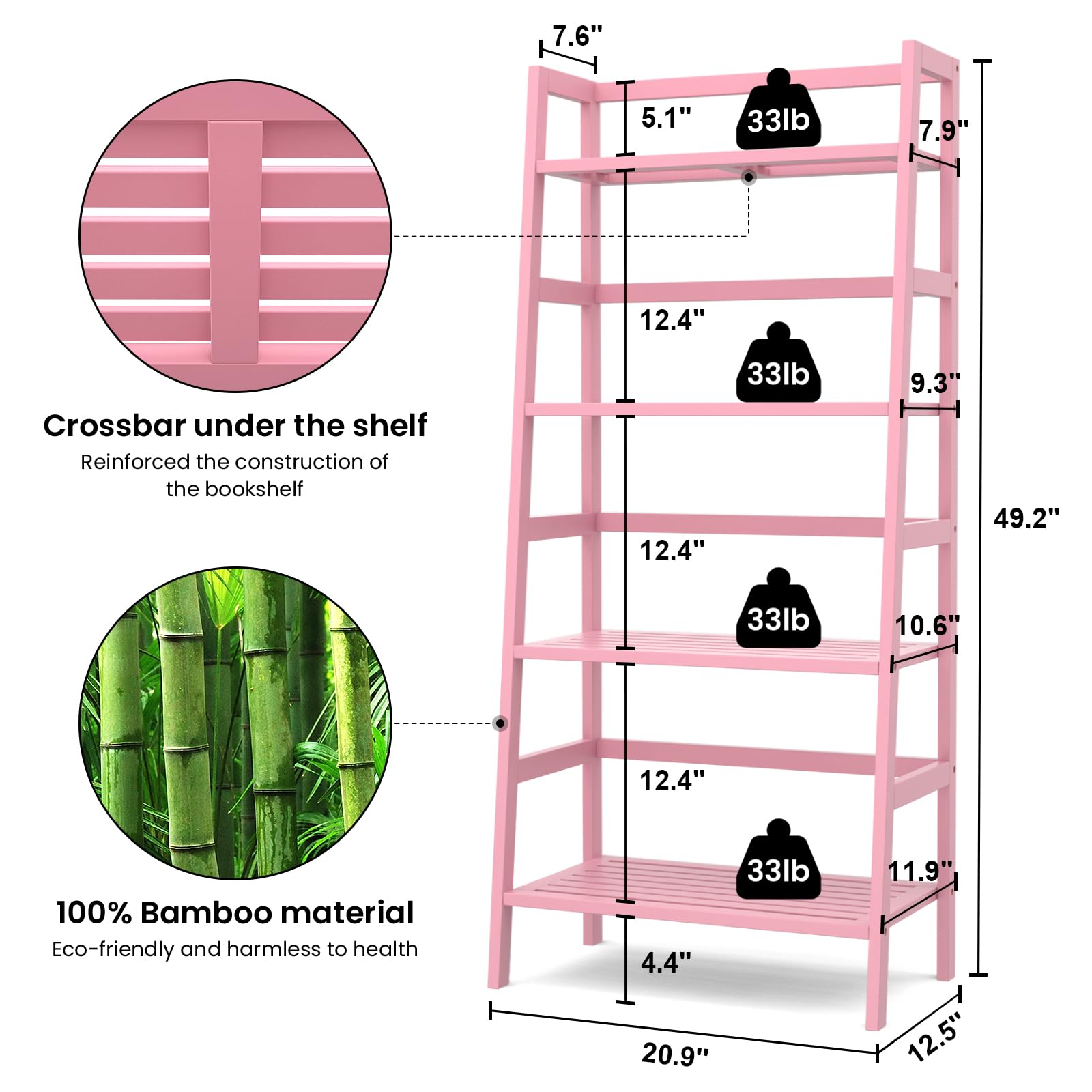 Homykic Bamboo Ladder Bookshelf pink display shelf, ideal for decor and plants