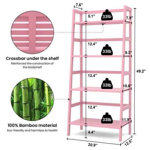 Homykic Bamboo Ladder Bookshelf pink display shelf, ideal for decor and plants
