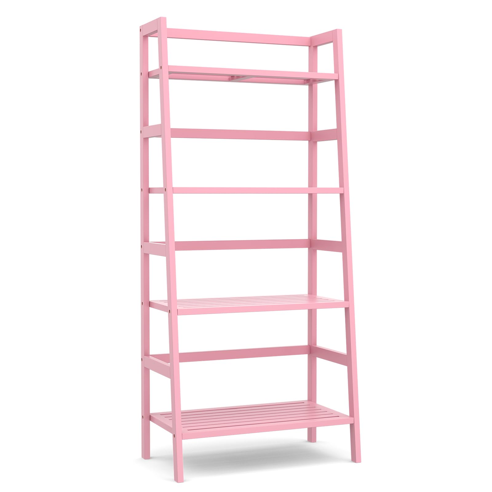 Homykic Bamboo Ladder Bookshelf pink office storage, files and decor within reach