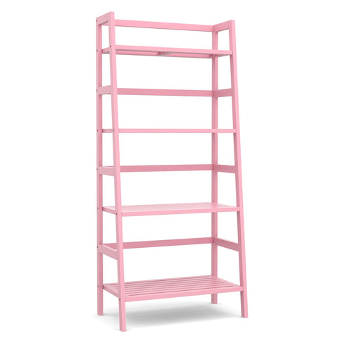 Homykic Bamboo Ladder Bookshelf pink office storage, files and decor within reach