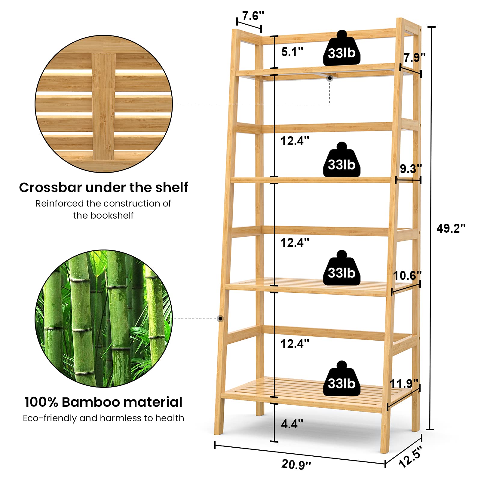 Homykic Bamboo Ladder Shelf book display keeps favorites within reach