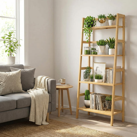 Homykic Bamboo Ladder Shelf durability built from real bamboo