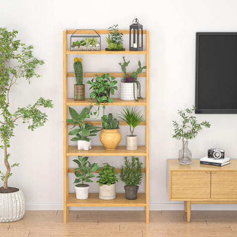 Homykic Bamboo Ladder Shelf vertical storage maximizes small spaces
