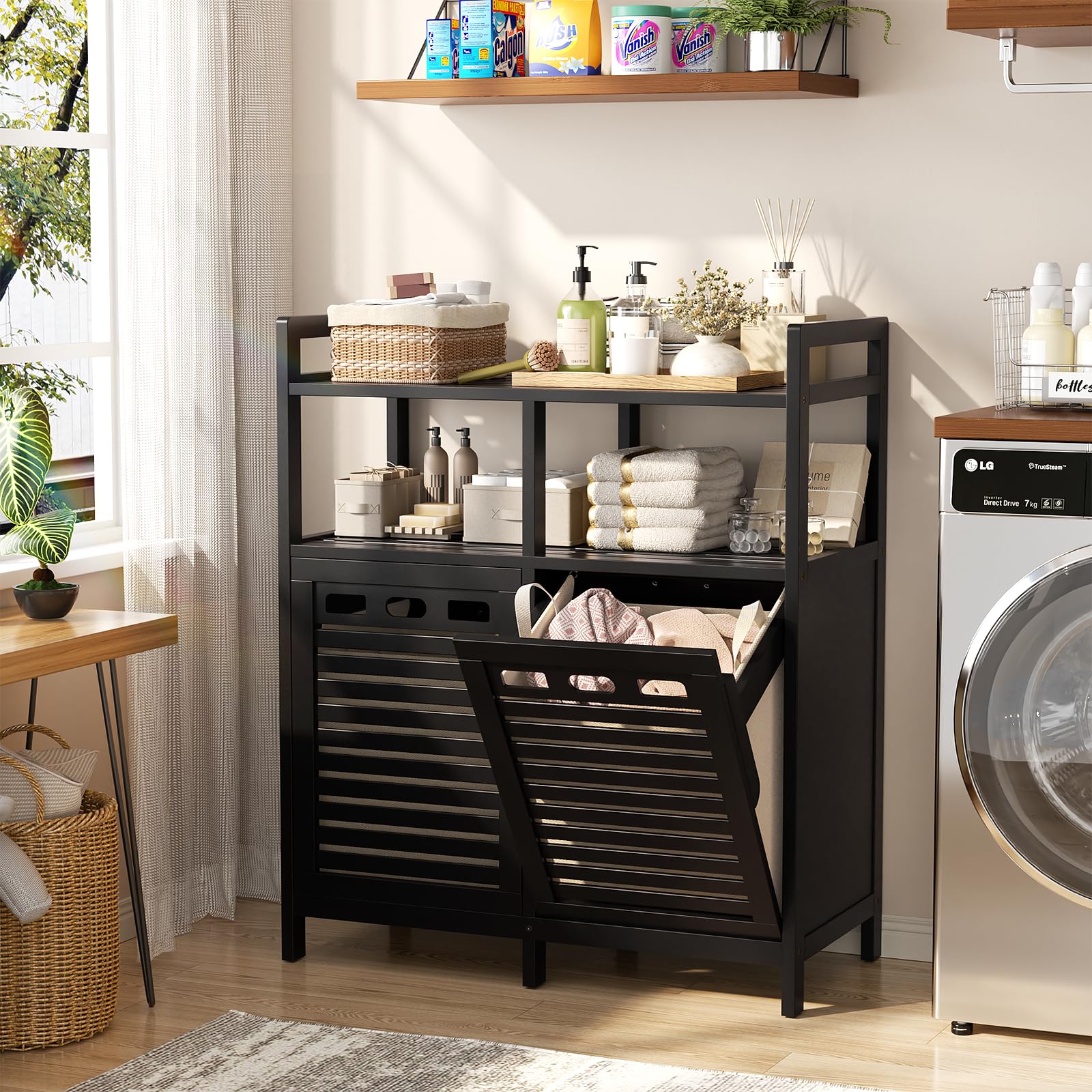 Removable baskets from Homykic double hampers for easy transport.