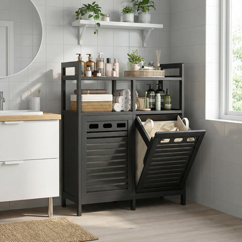 20-gallon capacity of Homykic hamper system for full loads.