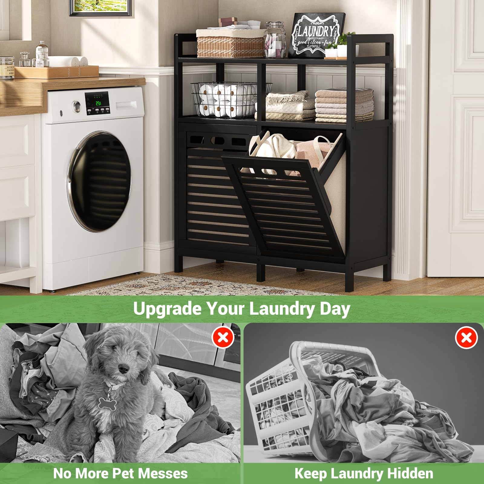Baskets tilting out for sorting laundry with Homykic system.