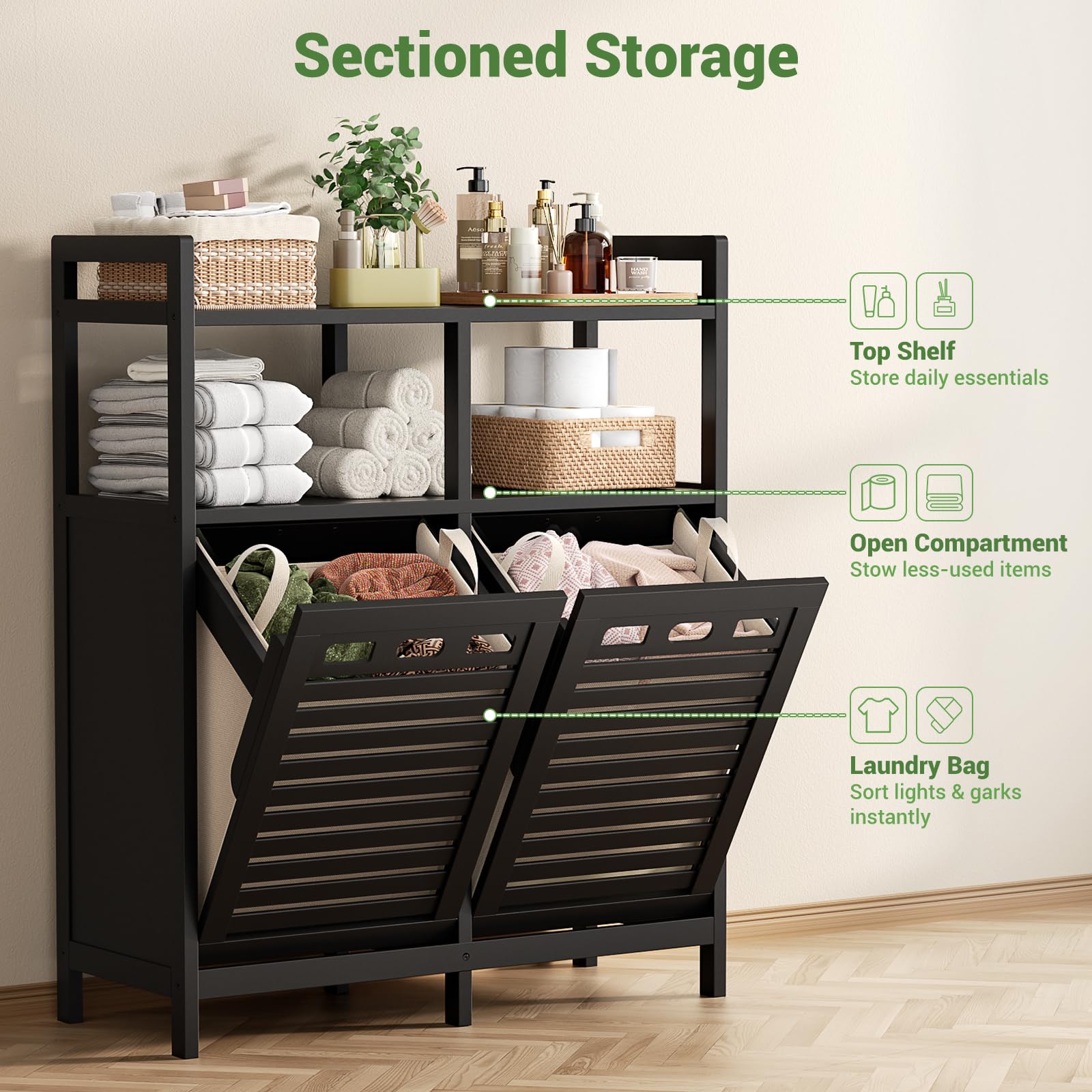 Ventilated slatted door maintains airflow in Homykic cabinet.