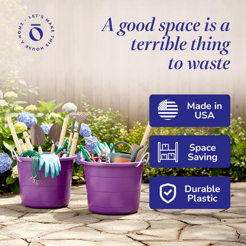 HOMZ purple tub in kitchen use, tidy countertops.