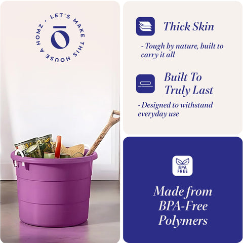 HOMZ purple tub in laundry area, convenient for sorting.