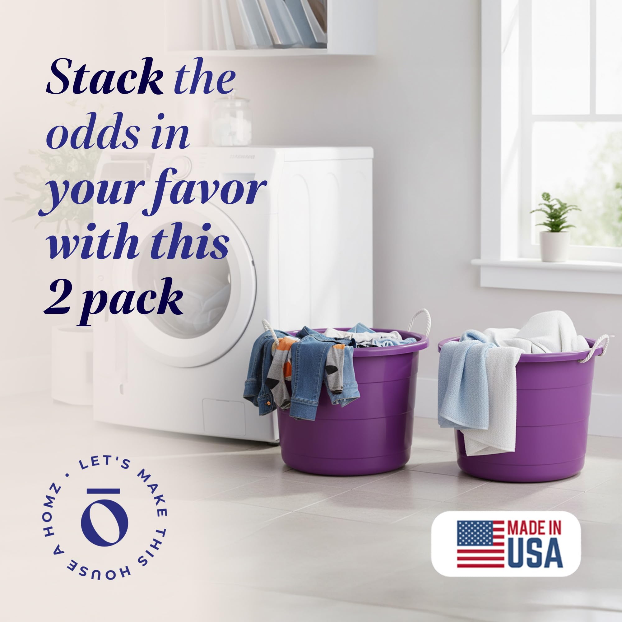 HOMZ 17-gallon purple tub nestable for compact storage.