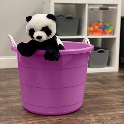 HOMZ 2-pack purple tub with rope handles, side view for easy transport.