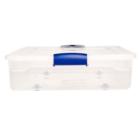 HOMZ clutter-hiding under-bed organization bin keeps essentials neatly stowed.