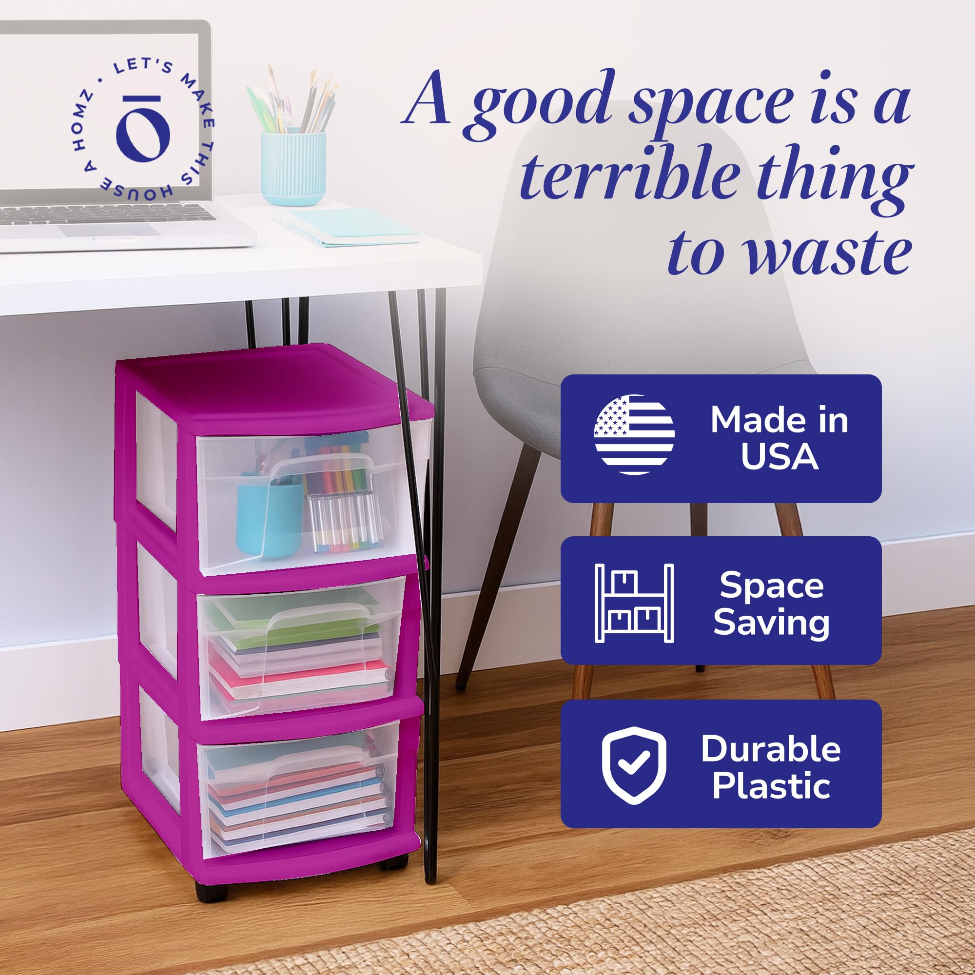 Durable HOMZ construction in a bathroom setting for organized essentials