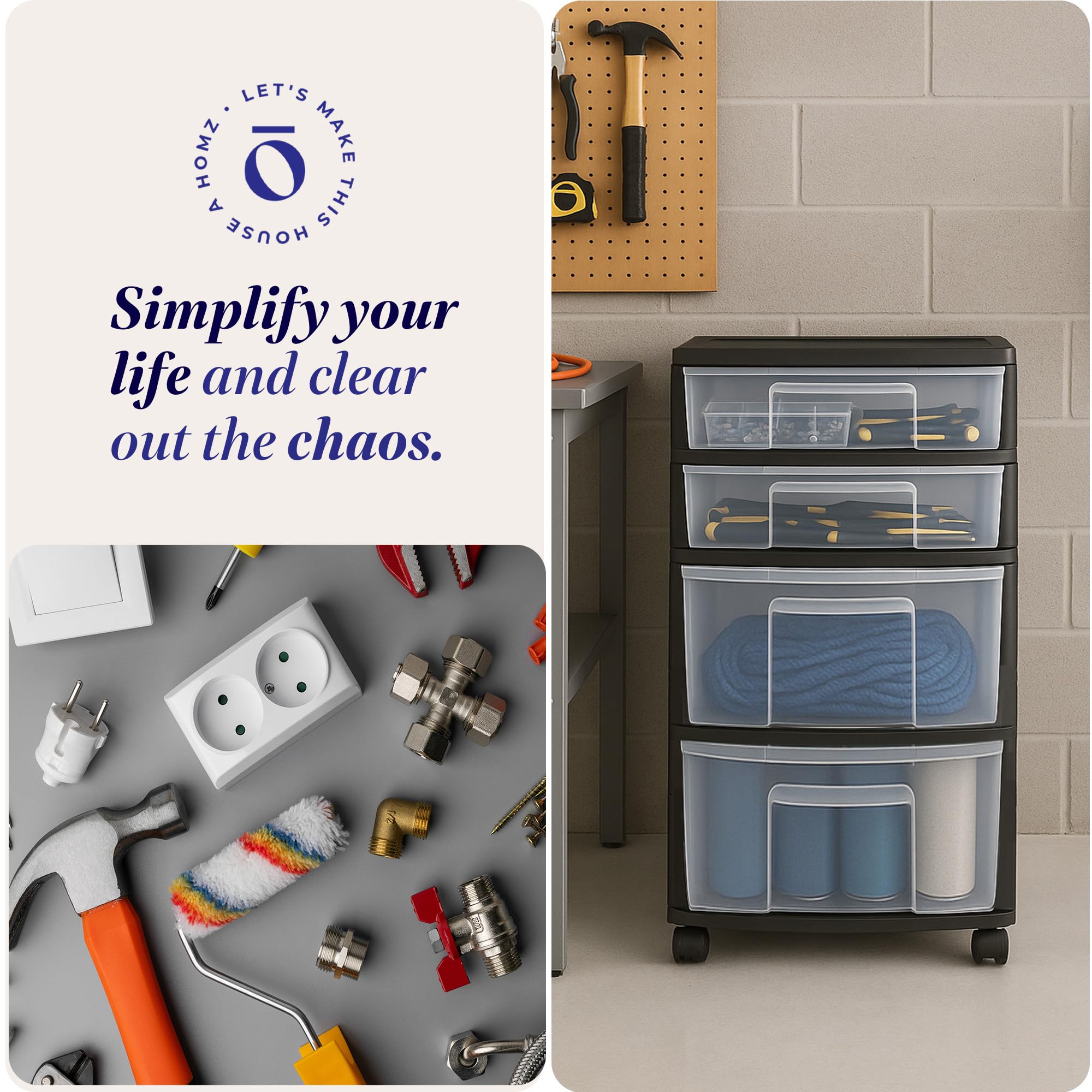HOMZ Drawer Tower for bedroom organization keeps essentials within reach.