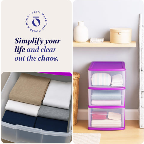 Bedroom setup with HOMZ drawer cart used for clothing and accessories