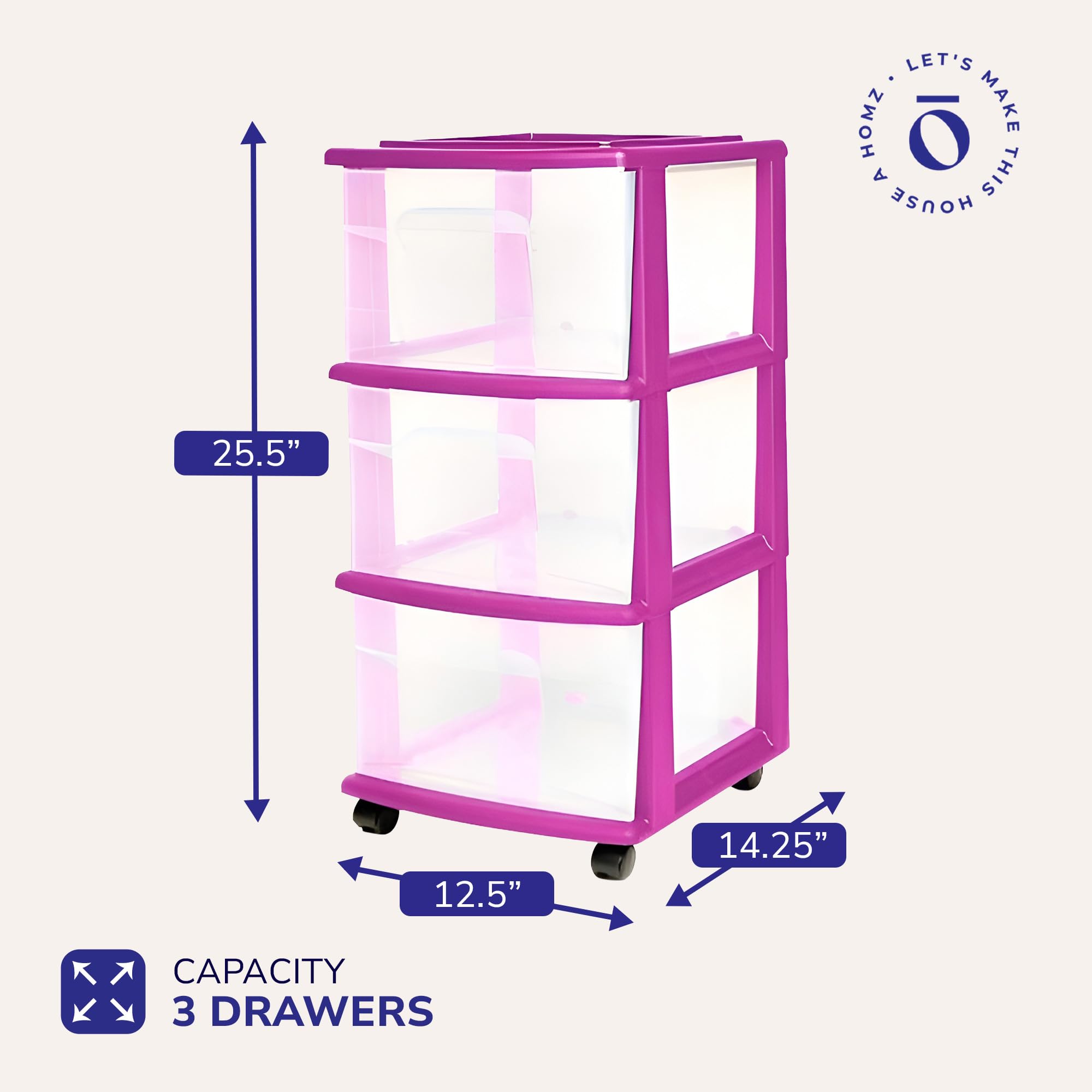 Caster wheels on the HOMZ cart enable smooth mobility between rooms