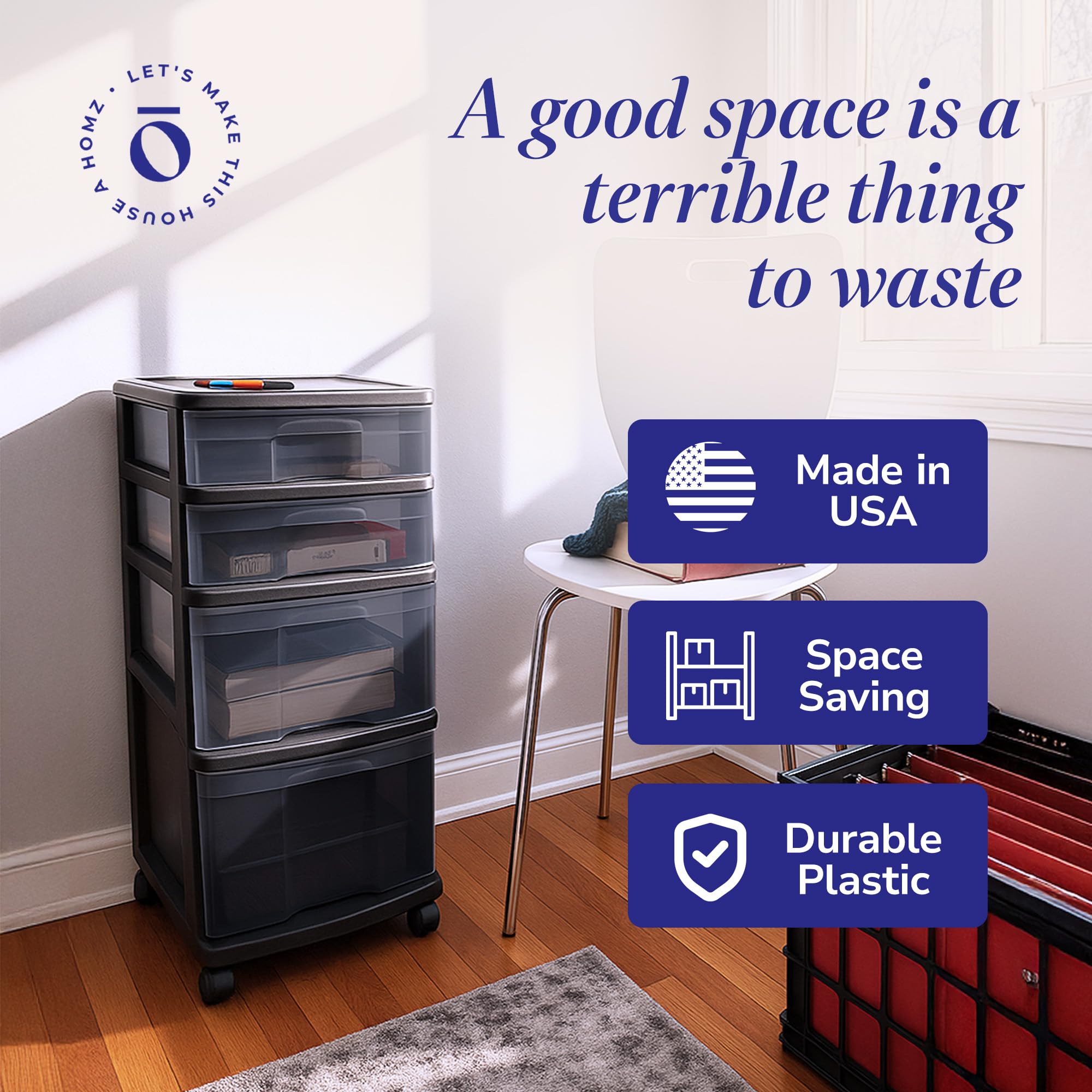 HOMZ Drawer Tower office storage for files and small supplies