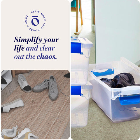 HOMZ secure-lid bins keep documents and supplies safe.