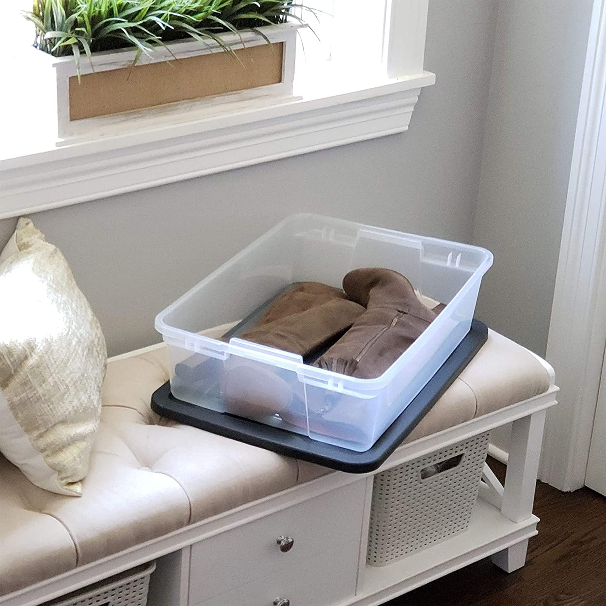 HOMZ Snaplock 28qt bins made from recycled plastic for sustainability