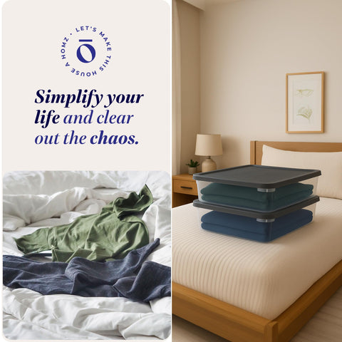HOMZ Snaplock 28qt bins fit under the bed for discreet storage