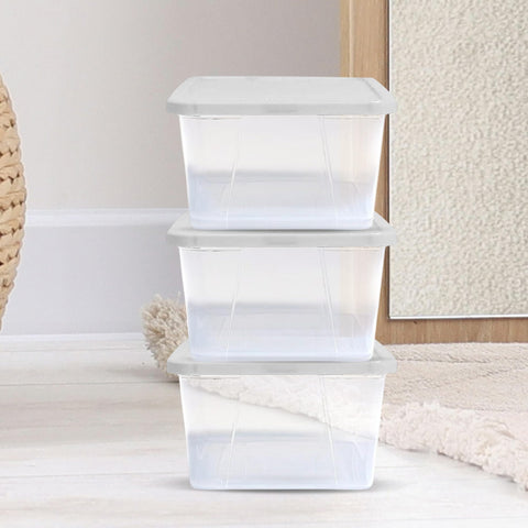HOMZ Snaplock 6-quart bin ideal for classroom supplies.
